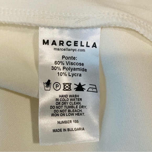 Marcella Manhattan slit gown asymmetrical hem midi length in white ponte stretch - Picture 8 of 8